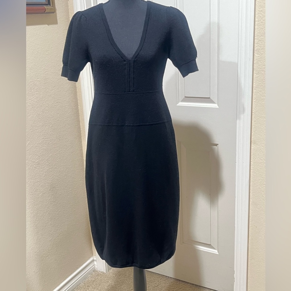 TALBOTS Elegant Black MERINO WOOL BLEND Knit Dress SIZE M